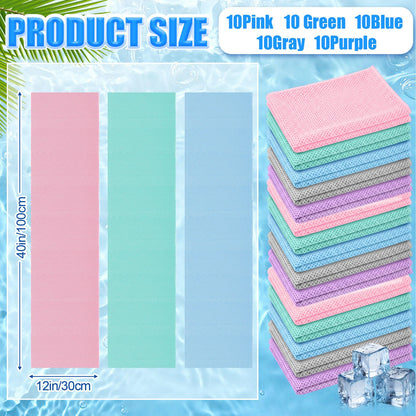 Shellwei 50 Pcs Cooling Towel 40 x 12 Inch Microfiber Workout Towels Breathable Chilly Towel Ice Cool Cold Towels Bulk Fast Drying Absorbent Sweat Rag for Neck Yoga Sports Golf Gym