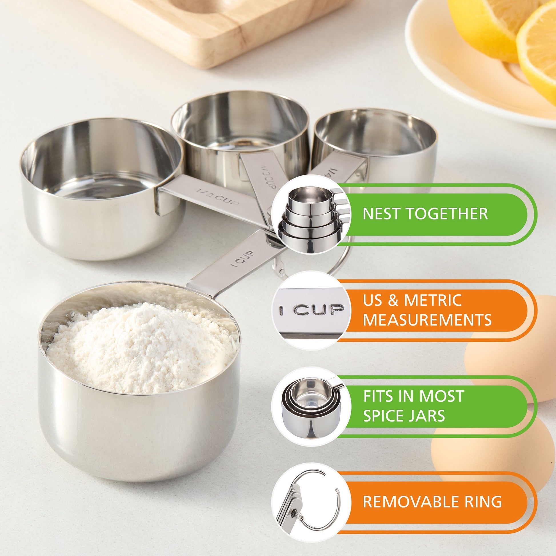 Premium Kitchen Kitchen Stainless Steel 4-Piece Nesting Measuring Cups - Premium Stainless Steel Garlic Presser & Peeler Detail