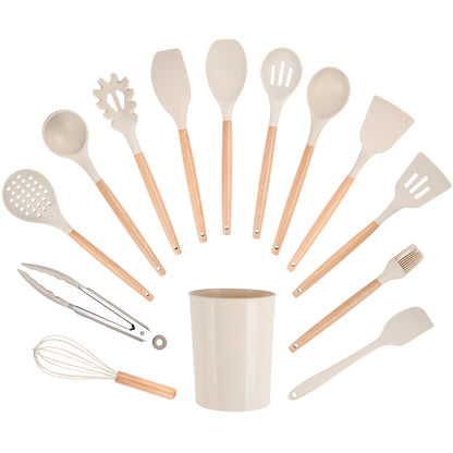 Heat-Resistant 14pcs Cooking Utensil Set with Caddy - Premium Stainless Steel Cooking Utensil for Non-Stick Pots Detail