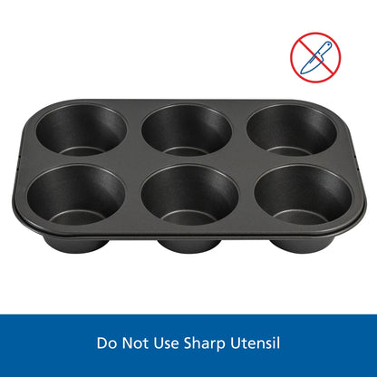 Premium Kitchen 6 Cup Jumbo Muffin Pan, Non-Stick Bakeware,3.4 inch Diameter Cups,Gray,Carbon Steel - Kitchen Gadget Tool for Quick Food Prep Detail