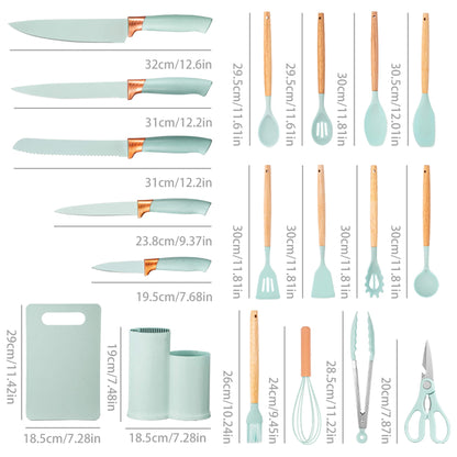 Seamless One-Piece 19pcs Silicone Kitchen Utensil Set, Heat-Resistant Non-Stick Easy Cooking Cleaning Home Light-Green - Ergonomic Kitchen Tongs and Cooking Spoon Utensil Detail