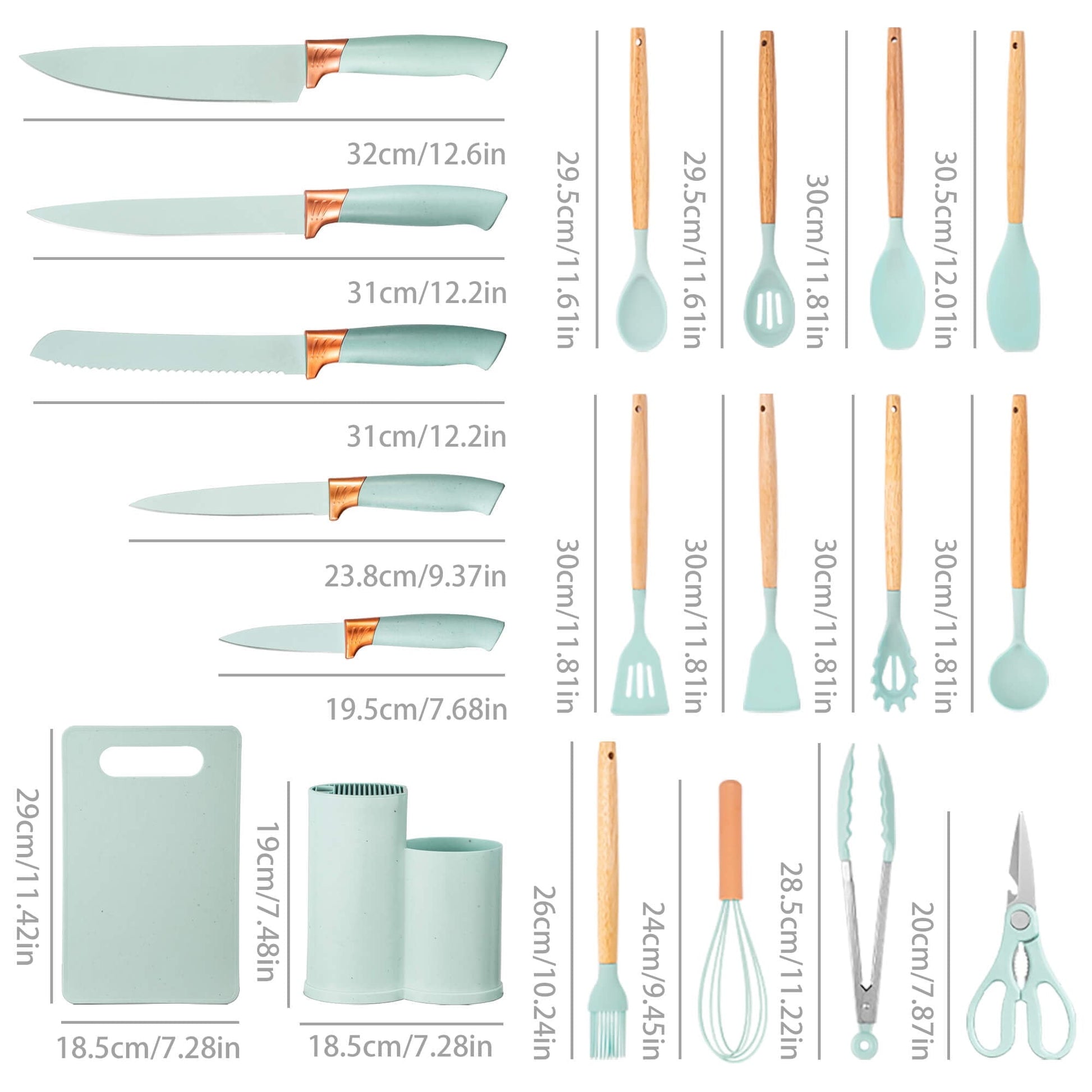 Durable Steel 19pcs Silicone Kitchen Utensil Set, Heat-Resistant Non-Stick Easy Cooking Cleaning Home Light-Green - Professional Kitchen Tool for Culinary Enthusiasts Detail