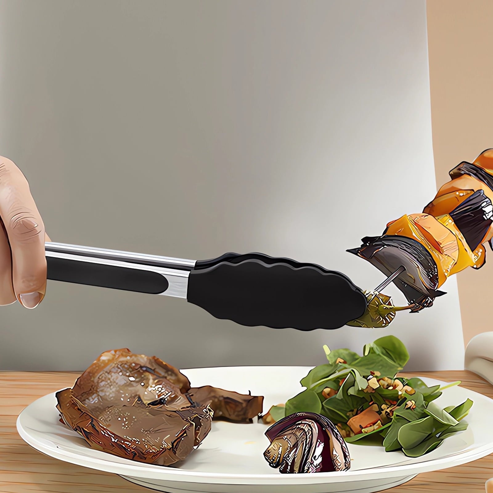 Ergonomic Manual Silicone Cooking Utensils Set - 446°F Heat Resistant Kitchen Utensils,Turner Tongs,Spatula,Spoon,Brush,Whisk,Ki... - Multi-Functional Manual Food Chopper & Slicer Detail