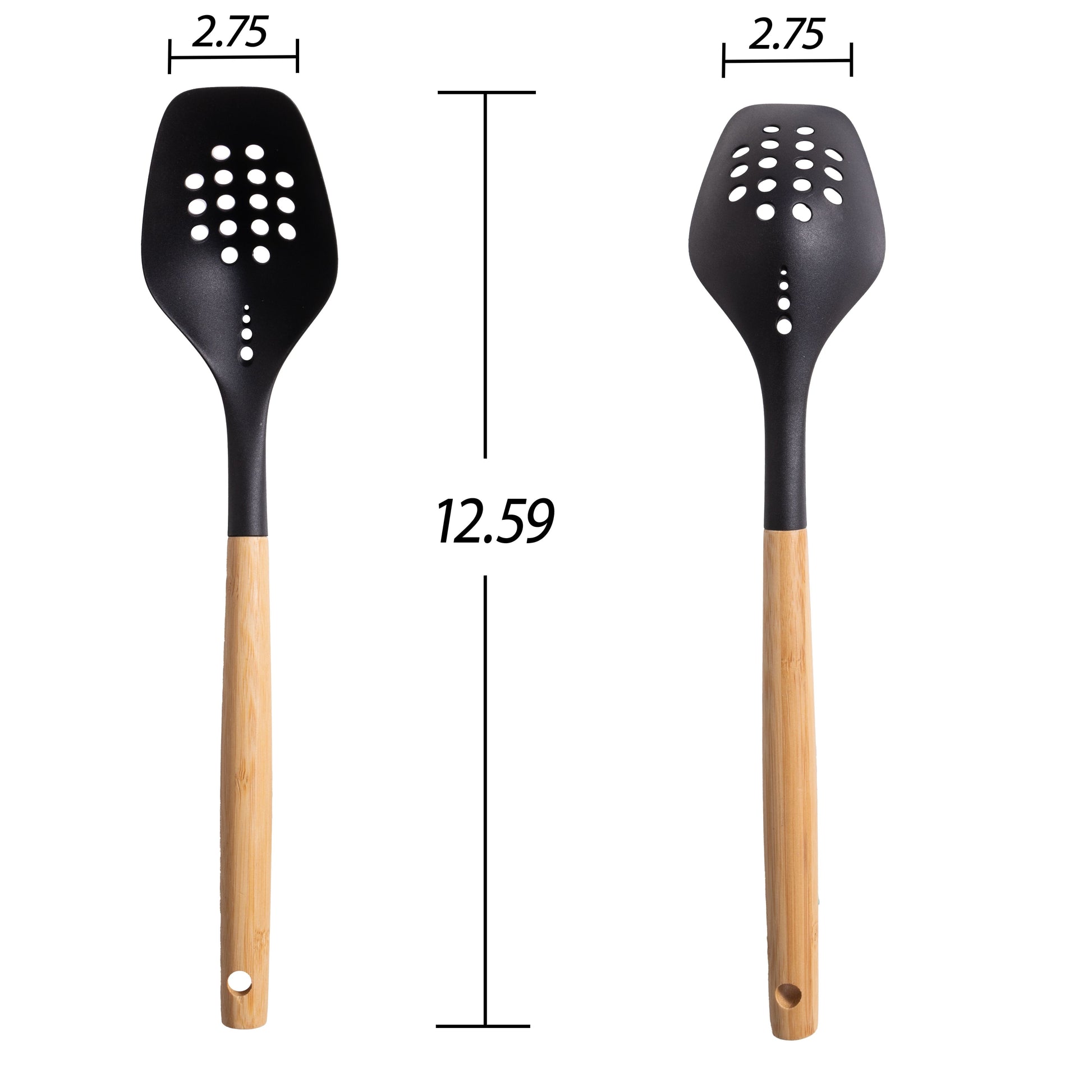 Heavy Duty Cooking Spoon with Bamboo Handle, 12.6"2.7", & Bamboo, Black - Professional Kitchen Tool for Culinary Enthusiasts Detail