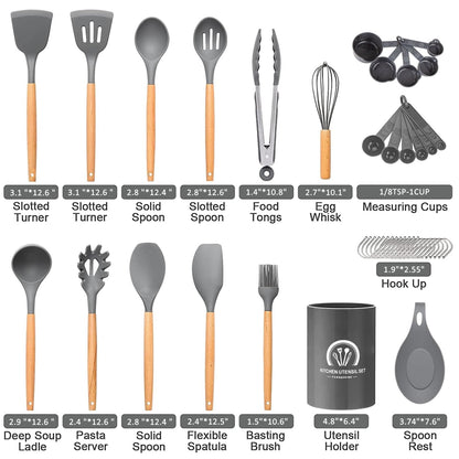 Ergonomic Cooking Silicone Cooking Utensils Set, 446°F Heat Resistant Wooden Handle Cooking Kitchen Utensils Spatula Set with Holder fo... - Heat-Resistant Silicone Cooking Spatula Turner Detail