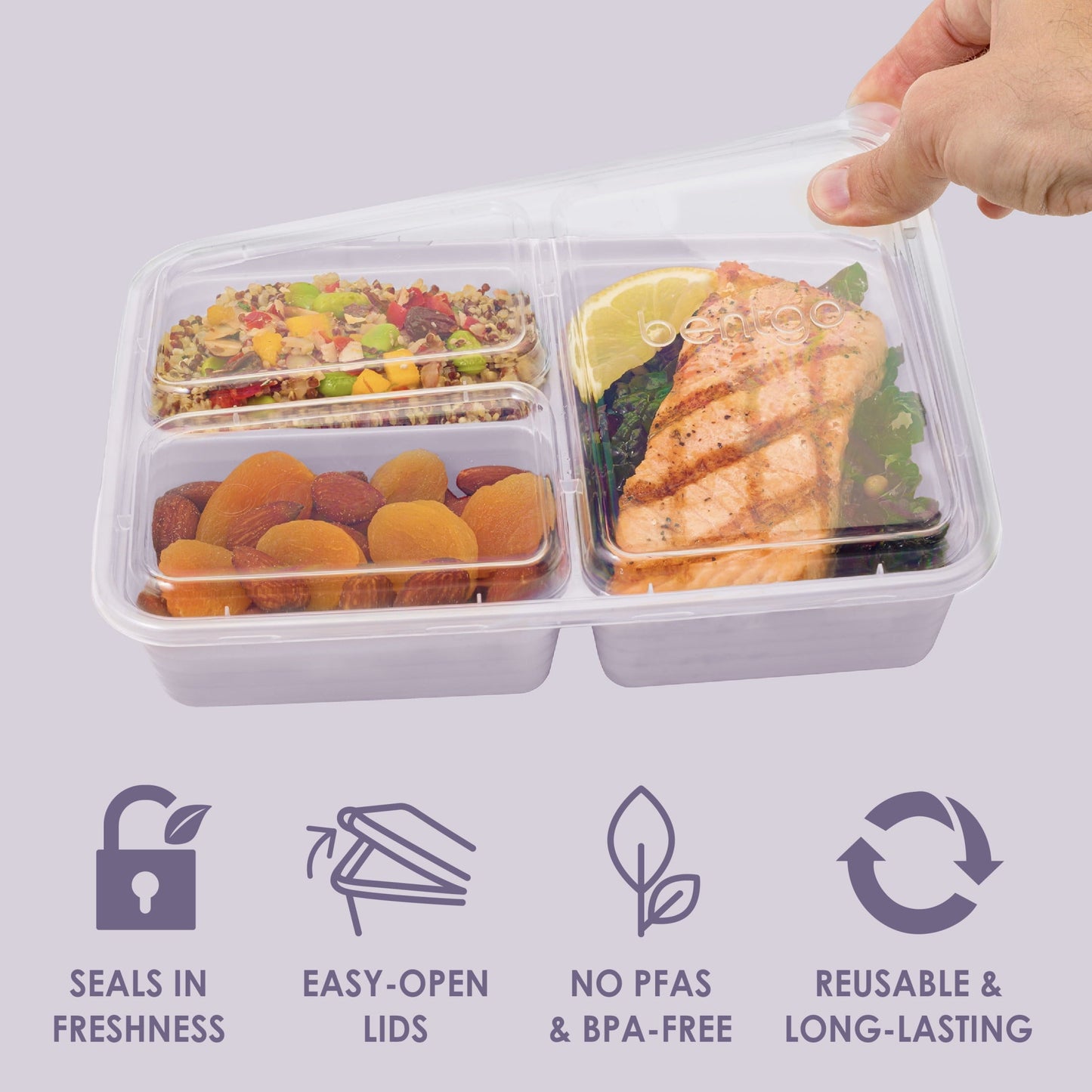 Playful Geometric 3-Compartment Meal Containers with Lids, PFAS & BPA Free Materials, Durable, Microwave, Freezer, & D... - Deliciously Soft Cupcake Sensory Glob Detail