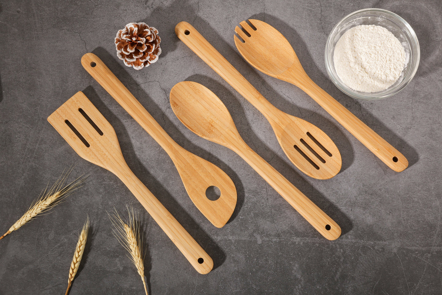 Chef-Quality 5pk Bamboo Spoons for Cooking, Kitchen Essential Tools Set - Professional Kitchen Tool for Culinary Enthusiasts Detail