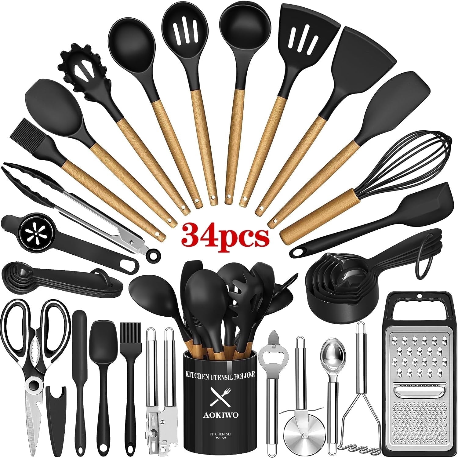 High-Precision Kitchen Utensil Set, 34Pieces Silicone Cooking Utensil Set with Wooden Handle, Heat Resistant Spatula Set Gadg... - Heavy Duty Stainless Steel Kitchen Shears - Default Title