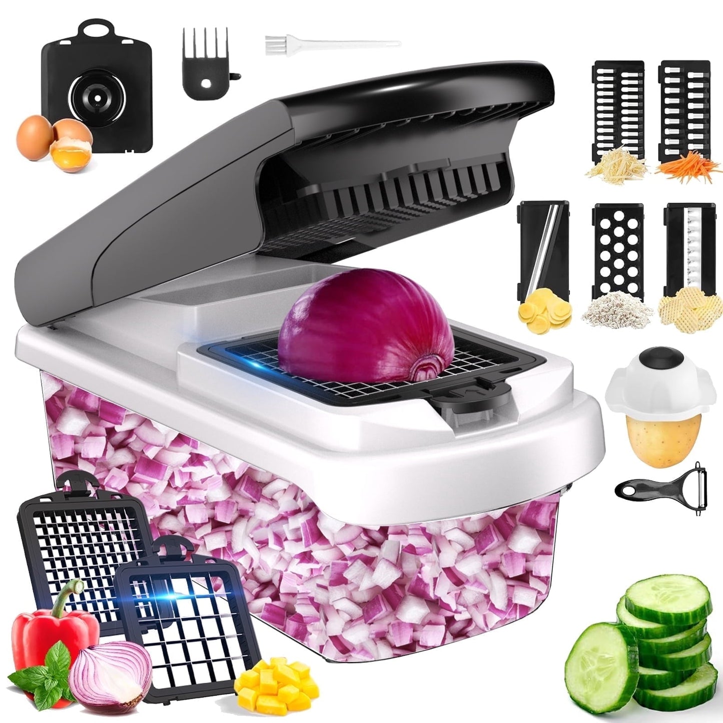 Innovative Vegetable Chopper Food Slicer, 15 in 1 Multi-Function Food Chopper for Onion, Veggie, Cheese Grater, Vegetable... - Premium Stainless Steel Garlic Presser & Peeler - Default Title
