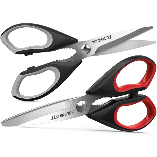 Ergonomic Manual 2 Pcs Kitchen Scissors, Heavy Duty Shears with Serrated Blade, Ergonomic Handle Food Scissor for Poultry, H... - Multi-Functional Manual Food Chopper & Slicer - Default Title