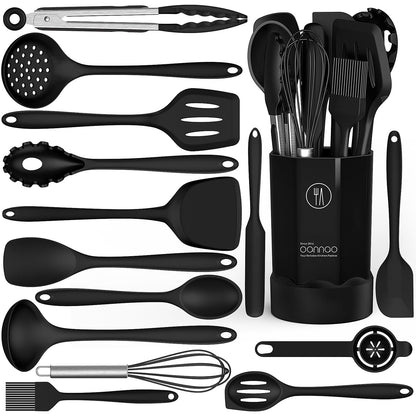 Ergonomic Manual Silicone Cooking Utensils Set - 446°F Heat Resistant Kitchen Utensils,Turner Tongs,Spatula,Spoon,Brush,Whisk,Ki... - Multi-Functional Manual Food Chopper & Slicer - Default Title