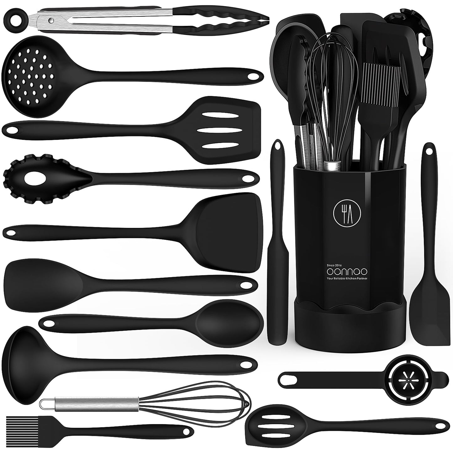 Heavy Duty Silicone Cooking Utensils Set - 446°F Heat Resistant Kitchen Utensils,Turner Tongs,Spatula,Spoon,Brush,Whisk,Ki... - High-Precision Culinary Tool for Baking & Cooking - Default Title
