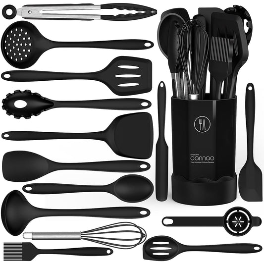 Heavy Duty Silicone Cooking Utensils Set - 446°F Heat Resistant Kitchen Utensils,Turner Tongs,Spatula,Spoon,Brush,Whisk,Ki... - High-Precision Culinary Tool for Baking & Cooking - Default Title