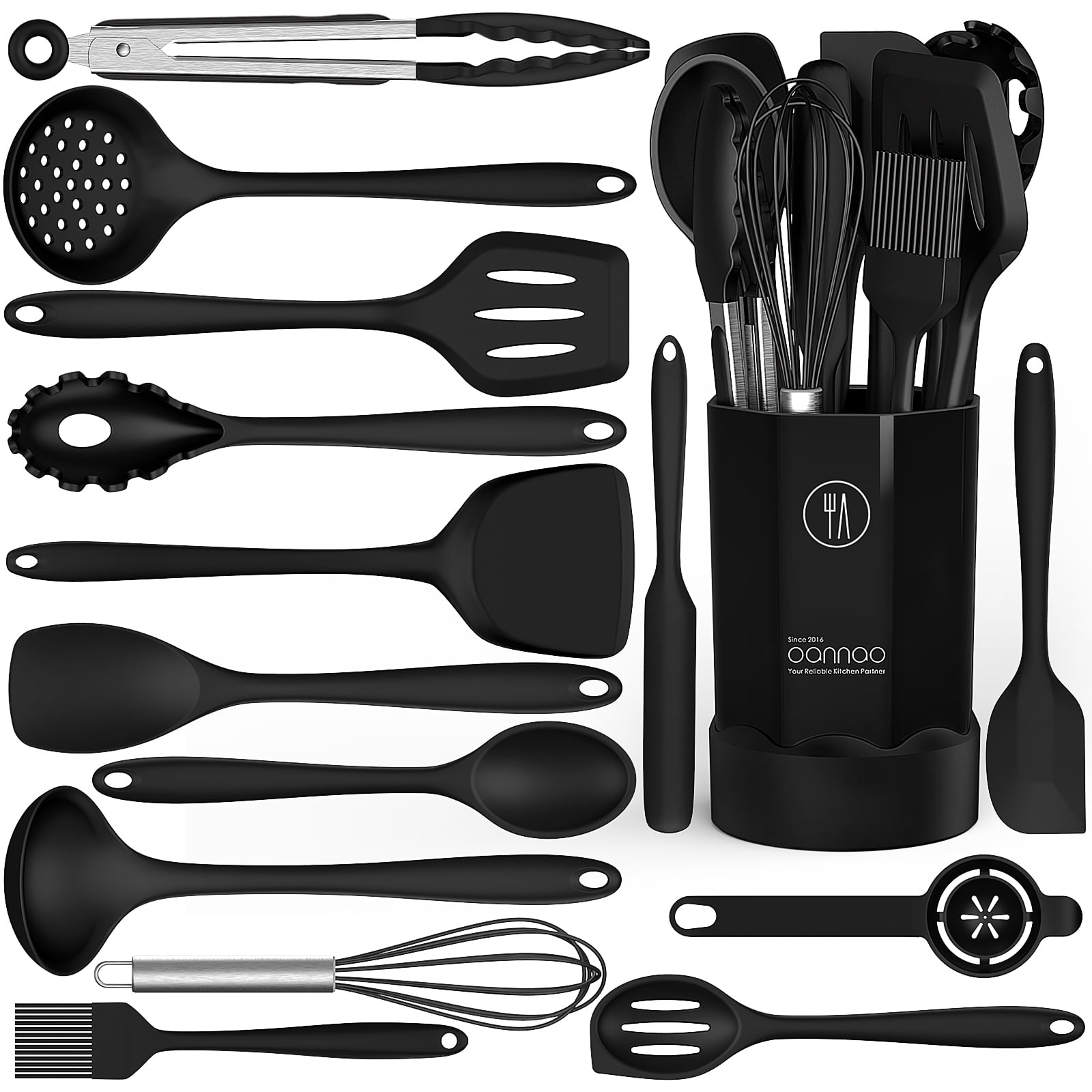 Heat-Resistant Silicone Cooking Utensils Set - 446°F Heat Resistant Kitchen Utensils,Turner Tongs,Spatula,Spoon,Brush,Whisk,Ki... - Premium Stainless Steel Cooking Utensil for Non-Stick Pots - Default Title