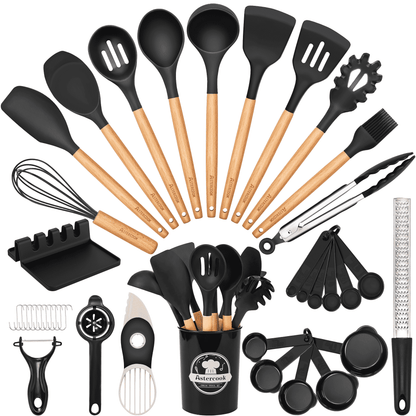 Premium Silicone Silicone Cooking Utensils Set, 38 PCS Kitchen Utensils Set for 446°F Heat Resistant, Food Grade Utensil Sets with Woo... - Durable Turner & Ladle Utensil Set for Home Chefs - Default Title