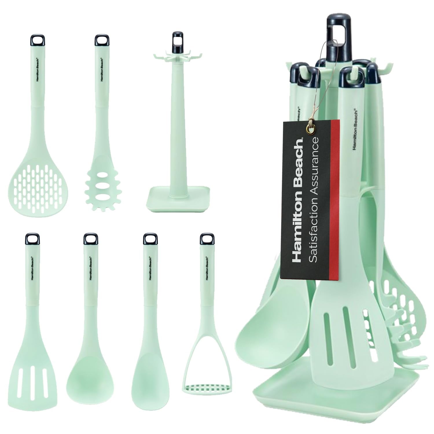 Non-Stick Safe Kitchen Utensil Set 7 Piece | Cooking Utensil set Slotted turner, Ladle Skimmer, Pasta Server, Potato Masher, S... - Heat-Resistant Silicone Cooking Spatula Turner - Default Title