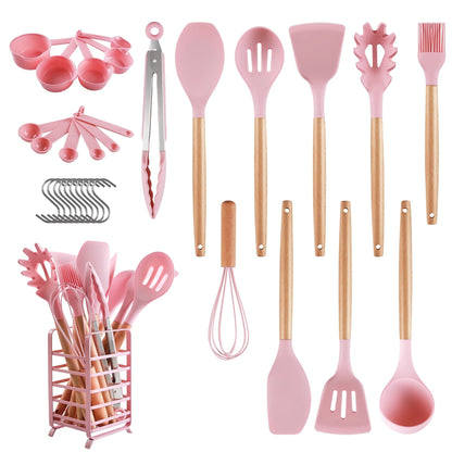 Durable Steel 32 PCS Silicone Cooking Utensils Set, 446°F Heat Resistant for Nonstick Cookware - High-Precision Culinary Tool for Baking & Cooking - Default Title