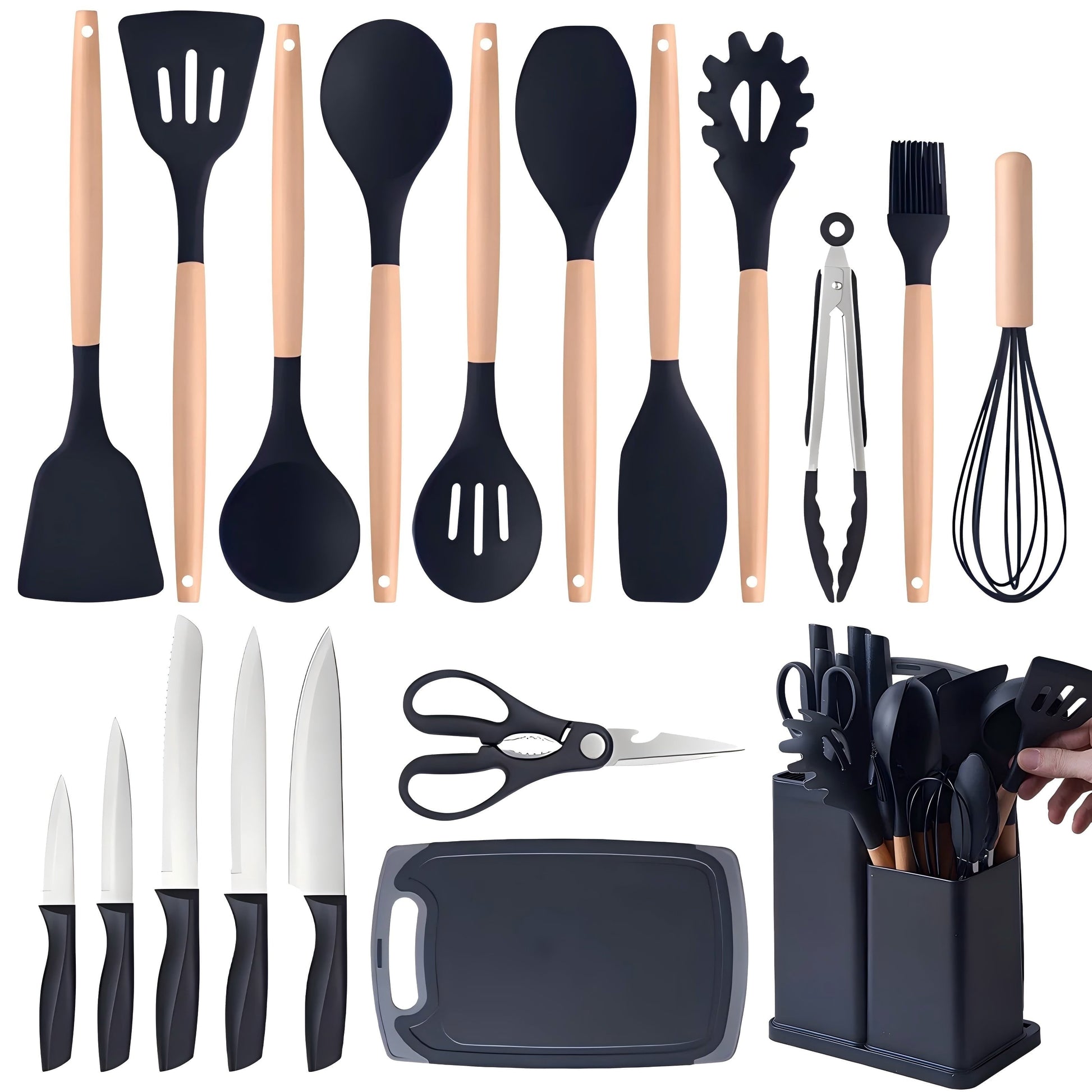 Professional Grade Kitchen Utensils Set- 19 Pcs Silicone Cooking Utensils Set for Nonstick Cookware-Silicone Spatulas Set, Kitchen Gadge... - Professional Kitchen Tool for Culinary Enthusiasts - Default Title