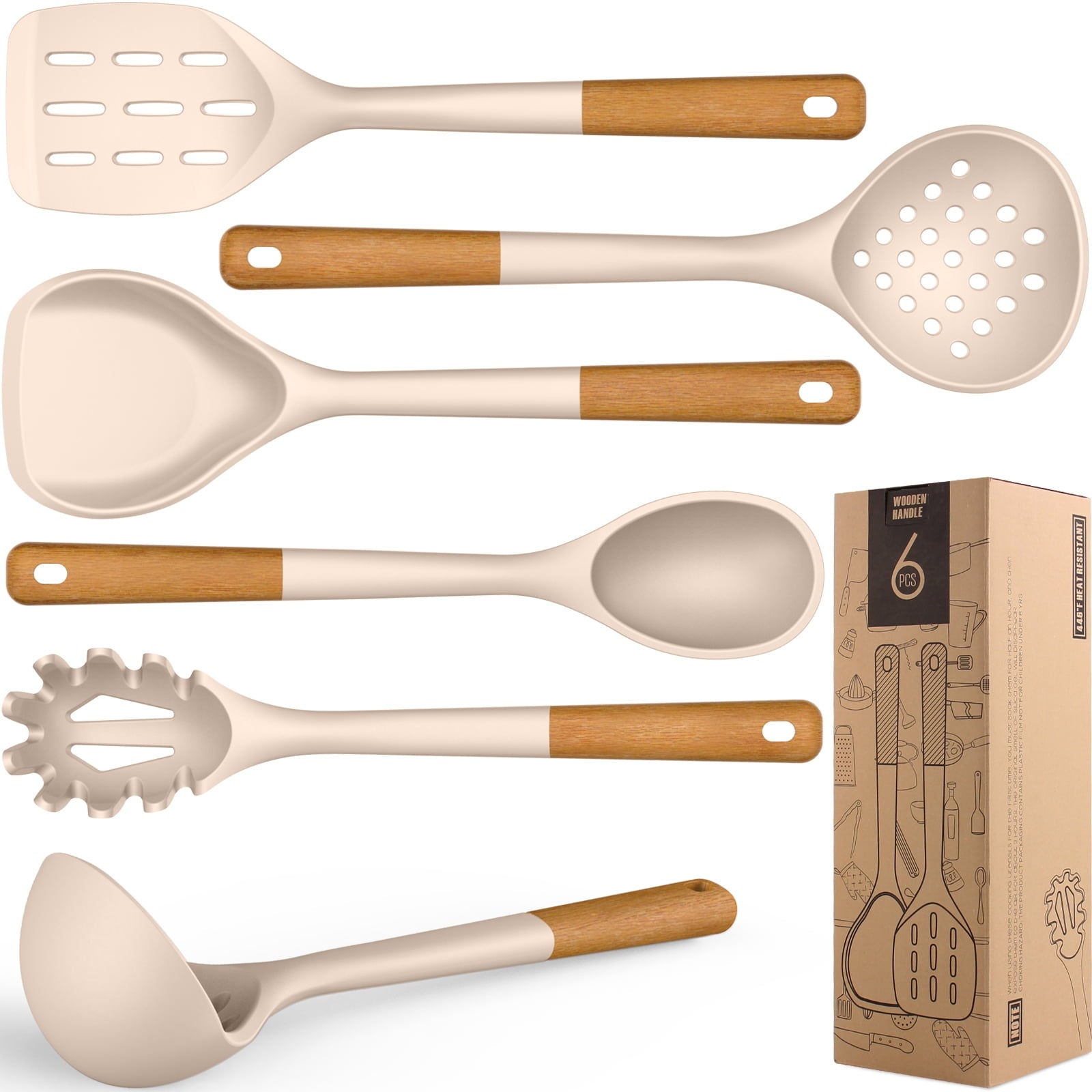 Professional Grade Large Silicone Cooking Utensils - Heat Resistant Kitchen Utensil Set with Wooden Handles, Spatula,Turner, Slotted Spo... - Multi-Purpose Hand Tool for Daily Meal Prep - Default Title