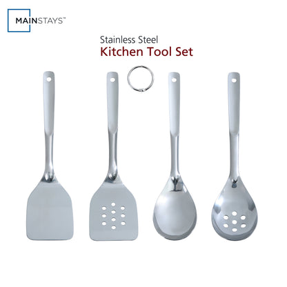 Ergonomic Cooking Stainless Steel 4-Piece Utensil Set: Includes Spatula, Slotted Spatula, Spoon, and Slotted Spoon - Ergonomic Kitchen Tongs and Cooking Spoon Utensil - Default Title