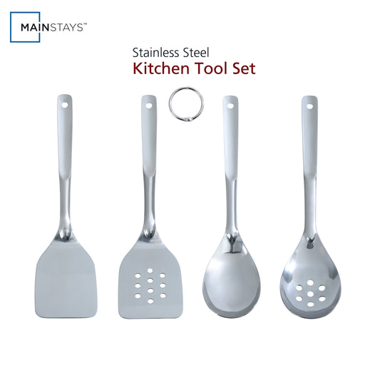 Ergonomic Cooking Stainless Steel 4-Piece Utensil Set: Includes Spatula, Slotted Spatula, Spoon, and Slotted Spoon - Ergonomic Kitchen Tongs and Cooking Spoon Utensil - Default Title