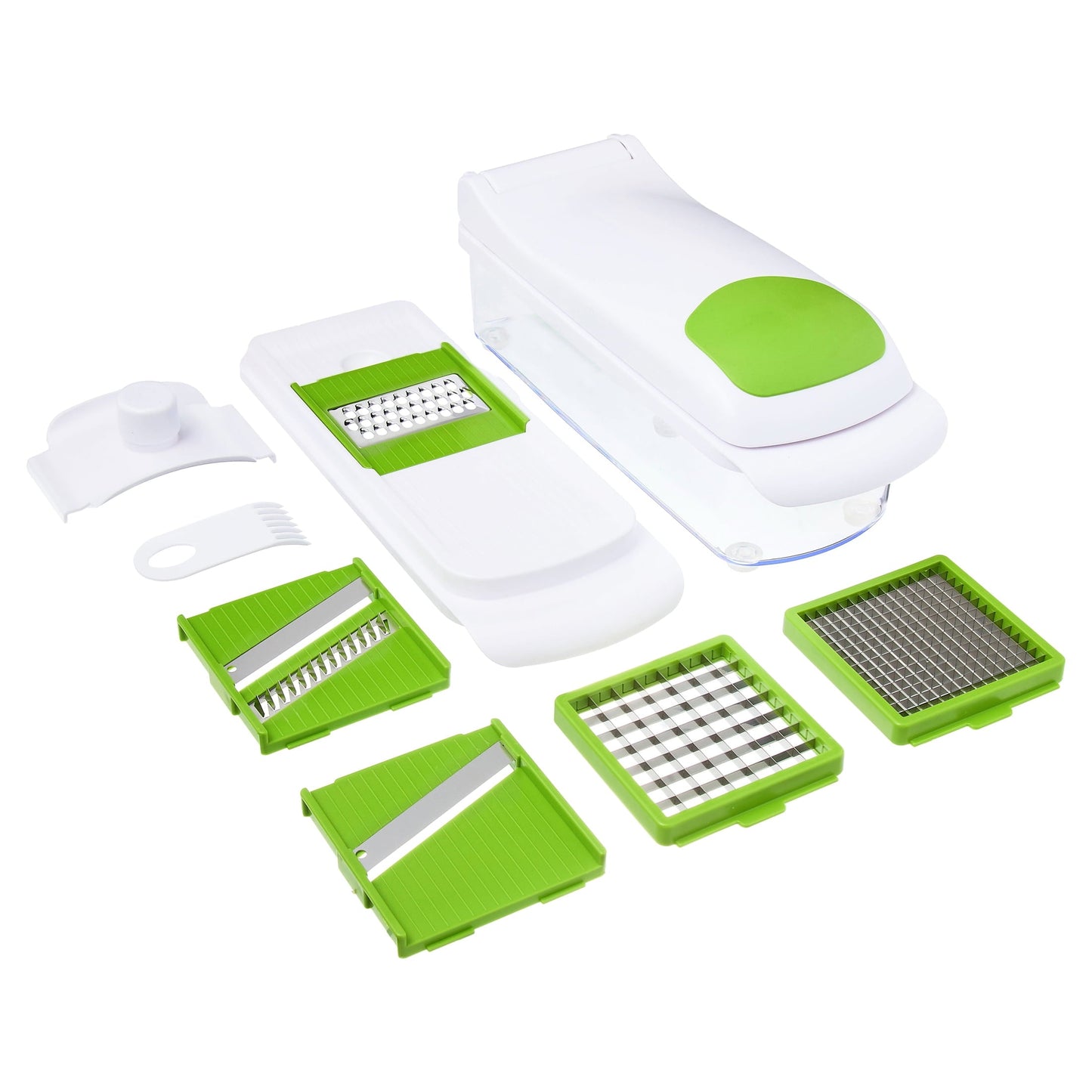 Time-Saving 11 Pieces Multi-Function Nice Dicer and Mandoline, Stainless Steel, Green Glaze, 820g - Premium Stainless Steel Garlic Presser & Peeler - Default Title