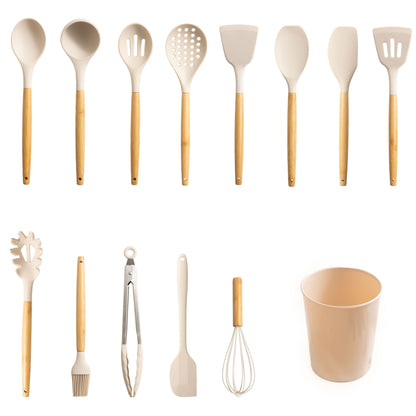 Chef-Quality Silicone & Bamboo Cooking Utensil Set, 14 Pieces - Multi-Purpose Hand Tool for Daily Meal Prep - Default Title