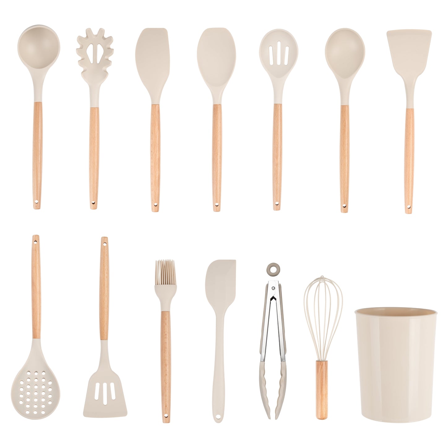 Heat-Resistant 14pcs Cooking Utensil Set with Caddy - Premium Stainless Steel Cooking Utensil for Non-Stick Pots - Default Title
