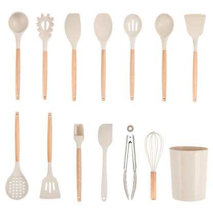 Heat-Resistant 14pcs Cooking Utensil Set with Caddy - Premium Stainless Steel Cooking Utensil for Non-Stick Pots - Default Title