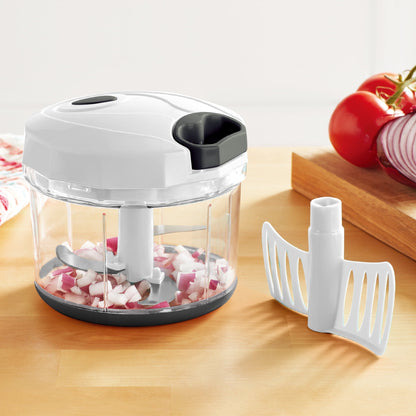 Time-Saving 1qt Quick Pull Chopper, BPA free , SS Blades, Food Contact Safe Material , White & Grey, Weight 320g - Multi-Functional Manual Food Chopper & Slicer - Default Title