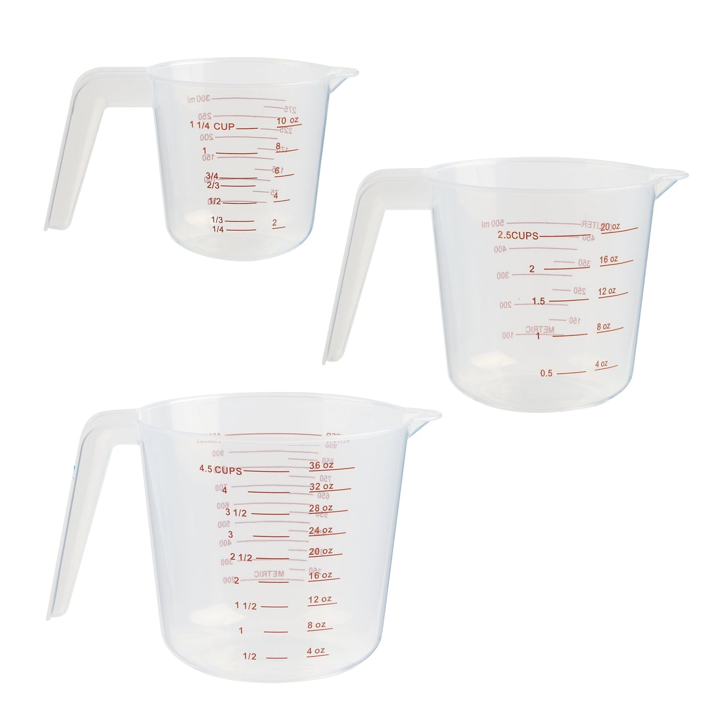 Ergonomic Manual 3-Piece Tapered Spout Nesting Plastic Measuring Cups Set, Clear - Kitchen Gadget Tool for Quick Food Prep - Default Title