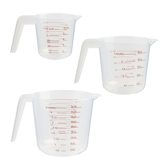 Ergonomic Manual 3-Piece Tapered Spout Nesting Plastic Measuring Cups Set, Clear - Kitchen Gadget Tool for Quick Food Prep - Default Title