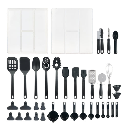 Premium Silicone 36 Piece Kitchen Gadget Set with Kitchen Cooking Utensils, and Drawer Organizer, Black - Heat-Resistant Silicone Cooking Spatula Turner - Default Title