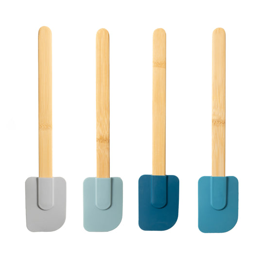 Durable Steel Silicone Spatulas Set 4 with Bamboo Handles, Blue - Multi-Purpose Hand Tool for Daily Meal Prep - Default Title