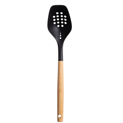 Heavy Duty Cooking Spoon with Bamboo Handle, 12.6"2.7", & Bamboo, Black - Professional Kitchen Tool for Culinary Enthusiasts - Default Title