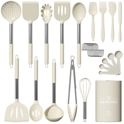 Durable Steel Silicone Cooking Utensil Set, 30 Pcs Kitchen Utensils Set with Stainless Steel Handle, Food Grade Silicone Spatula Se... - High-Precision Culinary Tool for Baking & Cooking - Default Title