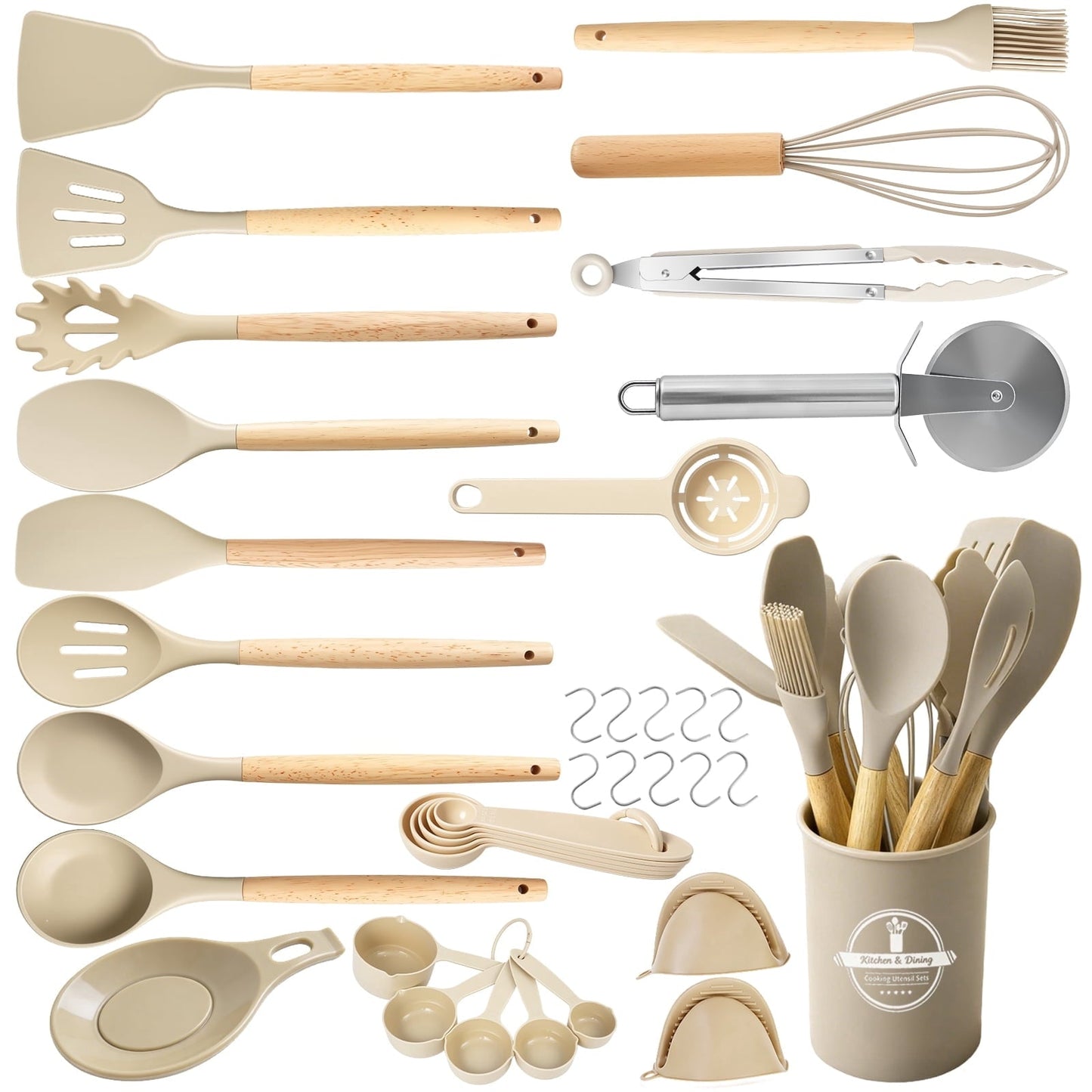 High-Precision Silicone Cooking Utensils Set, Heat Resistant Kitchen Tools, 36 PCS Non-Stick Silicone Cooking Kitchen Utensils, Khaki - Professional Kitchen Tool for Culinary Enthusiasts - Default Title