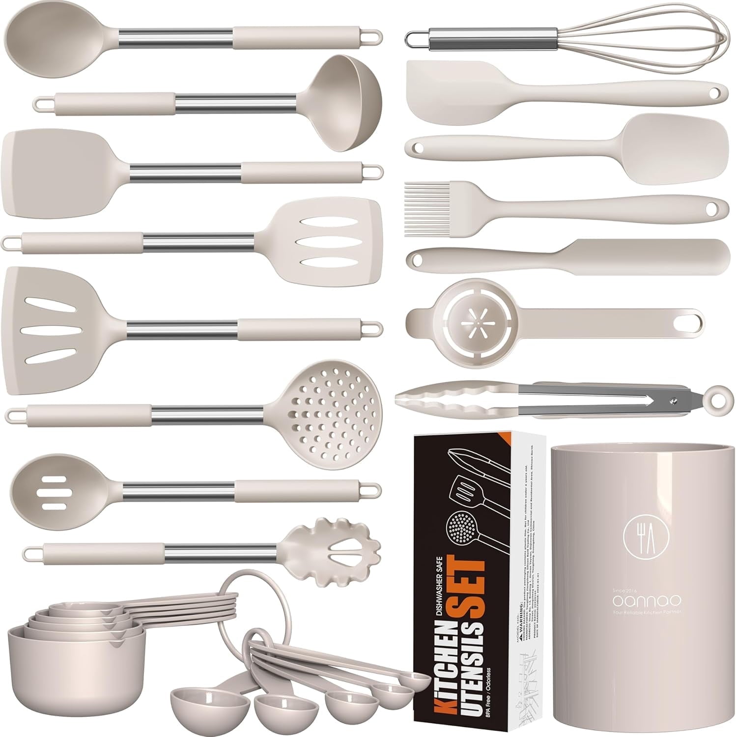 Professional Grade Large Silicone Cooking Utensils Set - Heat Resistant Kitchen Utensils,Turner Tongs,Spatula,Spoon,Brush,Whisk,Stainles... - Multi-Purpose Hand Tool for Daily Meal Prep - Default Title
