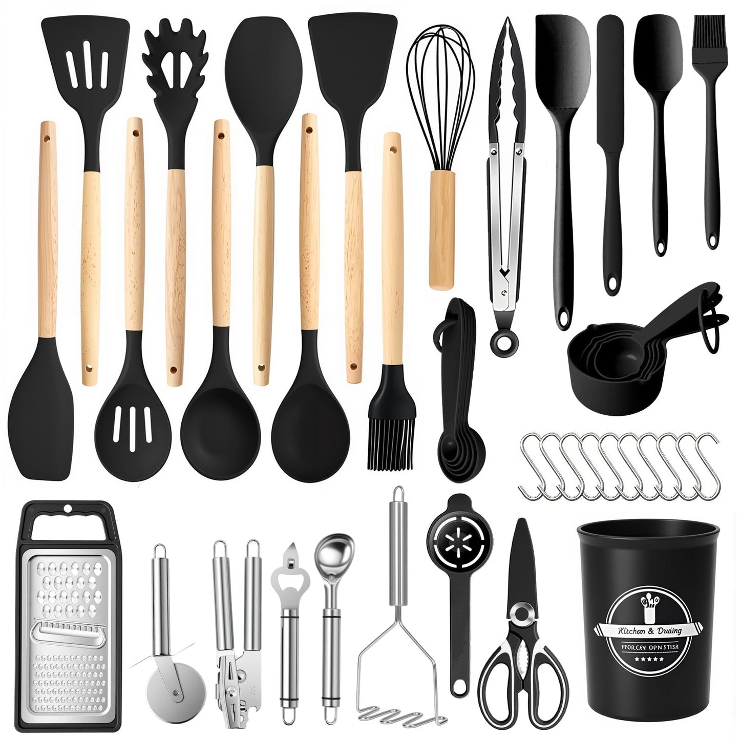 Seamless One-Piece Silicone Cooking Utensils Set with Holder, 44 PCS Kitchen Utensils Set, Silicone Kitchen Gadgets Spatulas Set for Non... - Durable Turner & Ladle Utensil Set for Home Chefs - Default Title