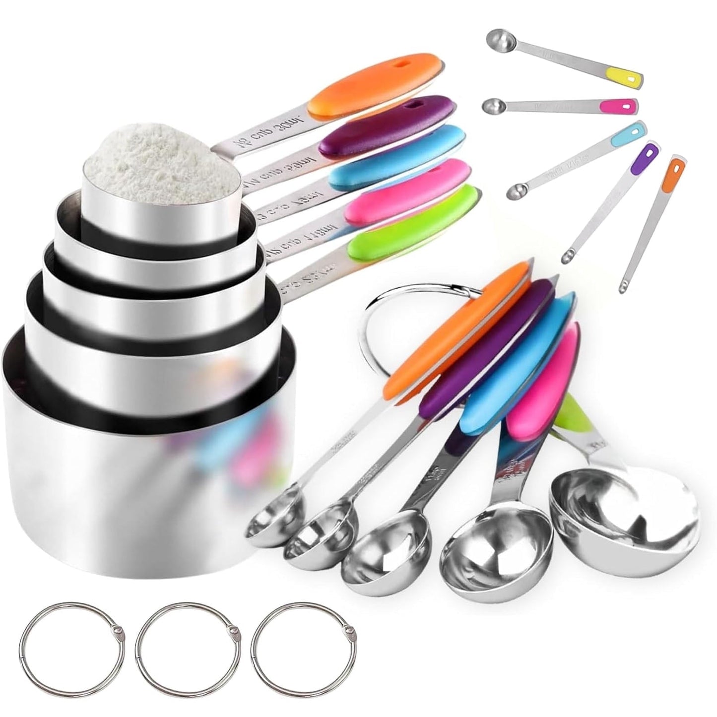 Professional Grade Stainless Steel Measuring Cups and Spoons Set of 15, 5 Stainless Steel Nesting Measuring Cups & 5 Spoons, 5 Mini Meas... - High-Precision Culinary Tool for Baking & Cooking - Default Title