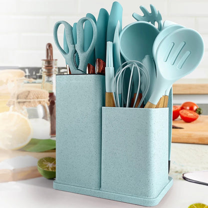 Ergonomic Cooking Silicone Kitchen Cooking Utensils Set, 19 Pieces Utensil with Holder, Heat Resistant, Green - Premium Stainless Steel Cooking Utensil for Non-Stick Pots - Default Title