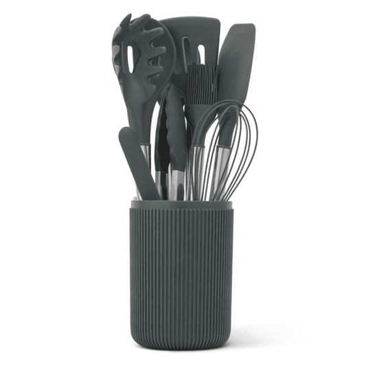 Ergonomic Cooking 10-Piece Silicone Gadget Set - Green - Premium Stainless Steel Cooking Utensil for Non-Stick Pots - Default Title