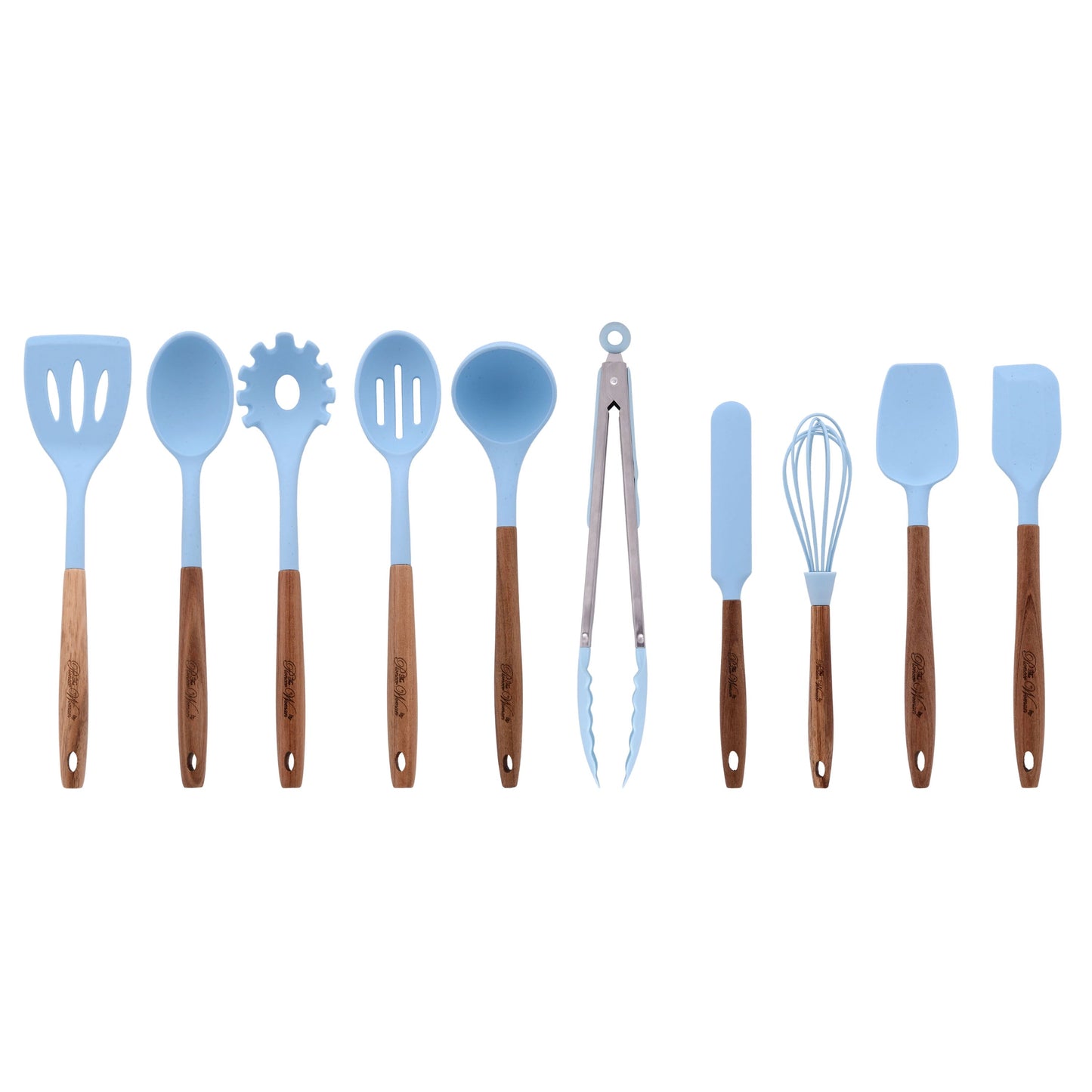 Heavy Duty 10-Piece Silicone and Acacia Wood Handle Cooking Utensils Set, Blue - Professional Kitchen Tool for Culinary Enthusiasts - Default Title