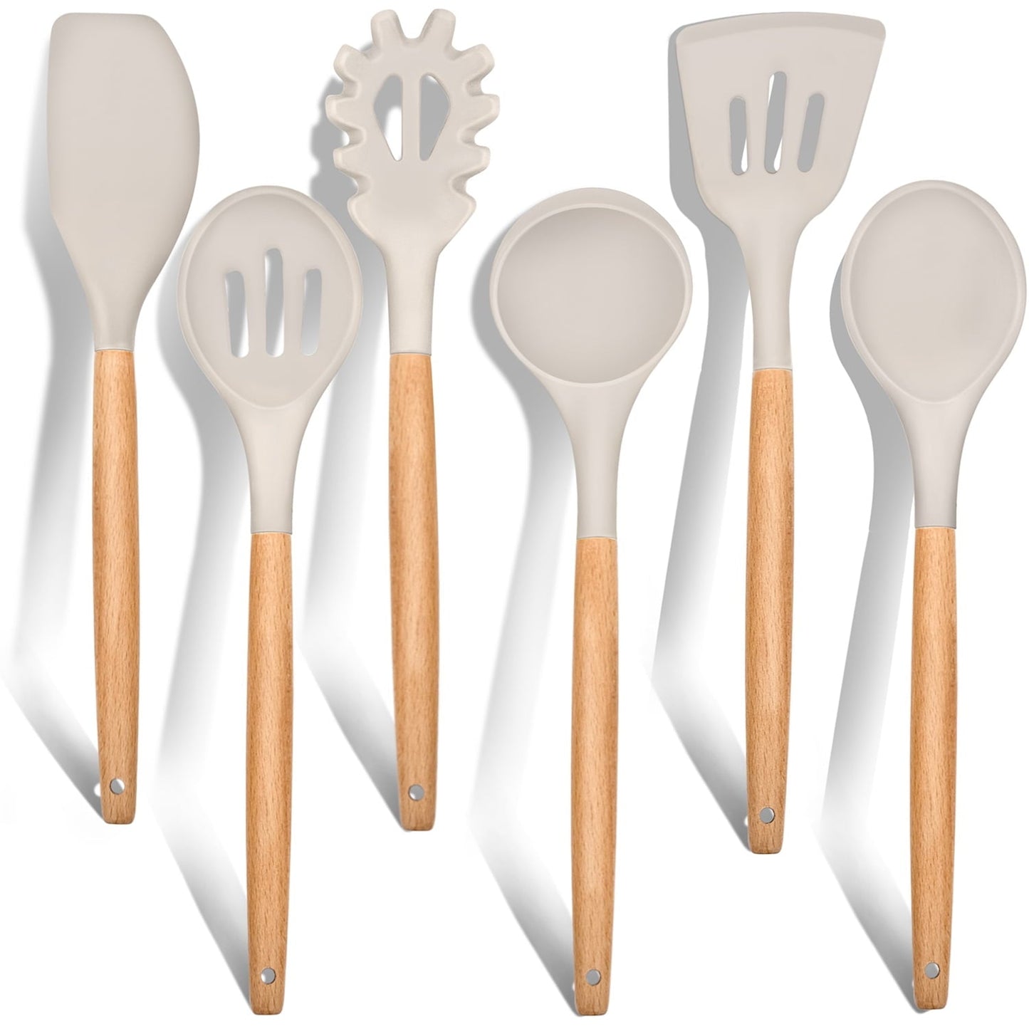 Heat-Resistant Kitchen Utensils Set of 6, Silicone Cooking Utensils with Wooden Handle, Non-Stick Cookware & Heat Resistant, Include... - Ergonomic Kitchen Tongs and Cooking Spoon Utensil - Default Title
