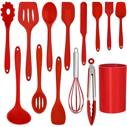 Durable Steel 14 Pcs Cooking Utensils Set with Holder, Heat Resistant Silicone Kitchen Cookware Utensils Set, Kitchen Cooking Tools... - Multi-Purpose Hand Tool for Daily Meal Prep - Default Title