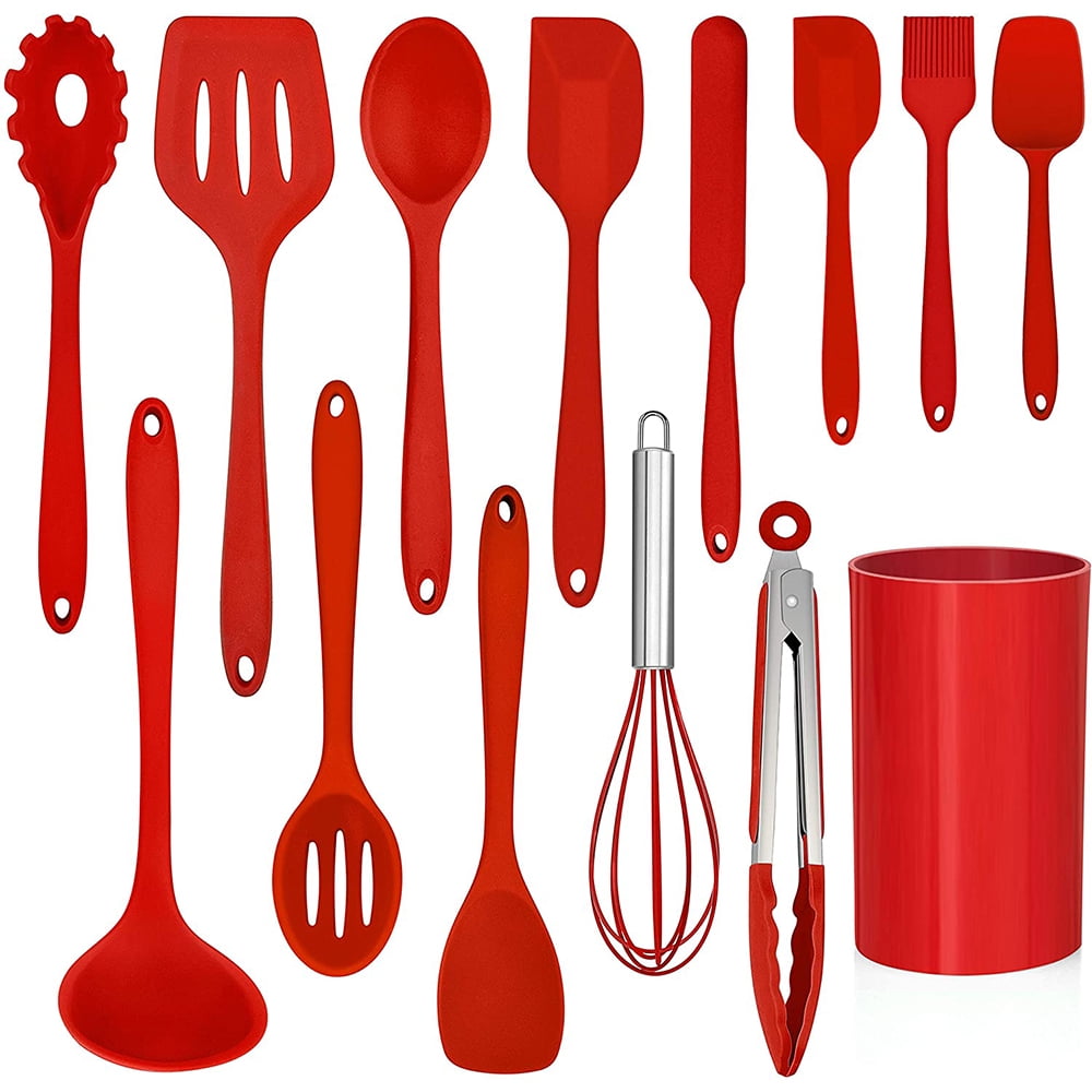 Heat-Resistant 14 Pcs Cooking Utensils Set with Holder, Heat Resistant Silicone Kitchen Cookware Utensils Set, Kitchen Cooking Tools... - Premium Stainless Steel Cooking Utensil for Non-Stick Pots - Default Title
