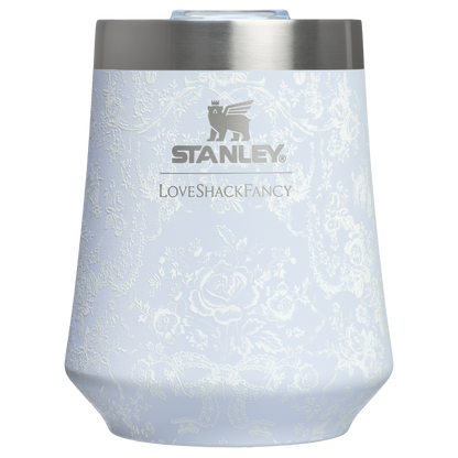 Vacuum Insulated Wine Stanley 1913 x LoveShackFancy Holiday Reserve Wine Tumbler D367F - Premium Insulated Egg-Shaped Wine Glass for Outdoors - Toscana Toile Alpine Blue