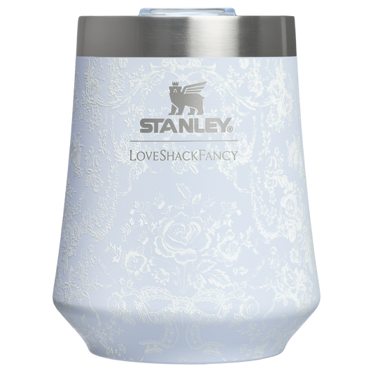 Premium Matte Stanley 1913 x LoveShackFancy Holiday Reserve Wine Tumbler D204X - Shatterproof Flavor-Preserving Cocktail Tumbler with Lid - Toscana Toile Alpine Blue