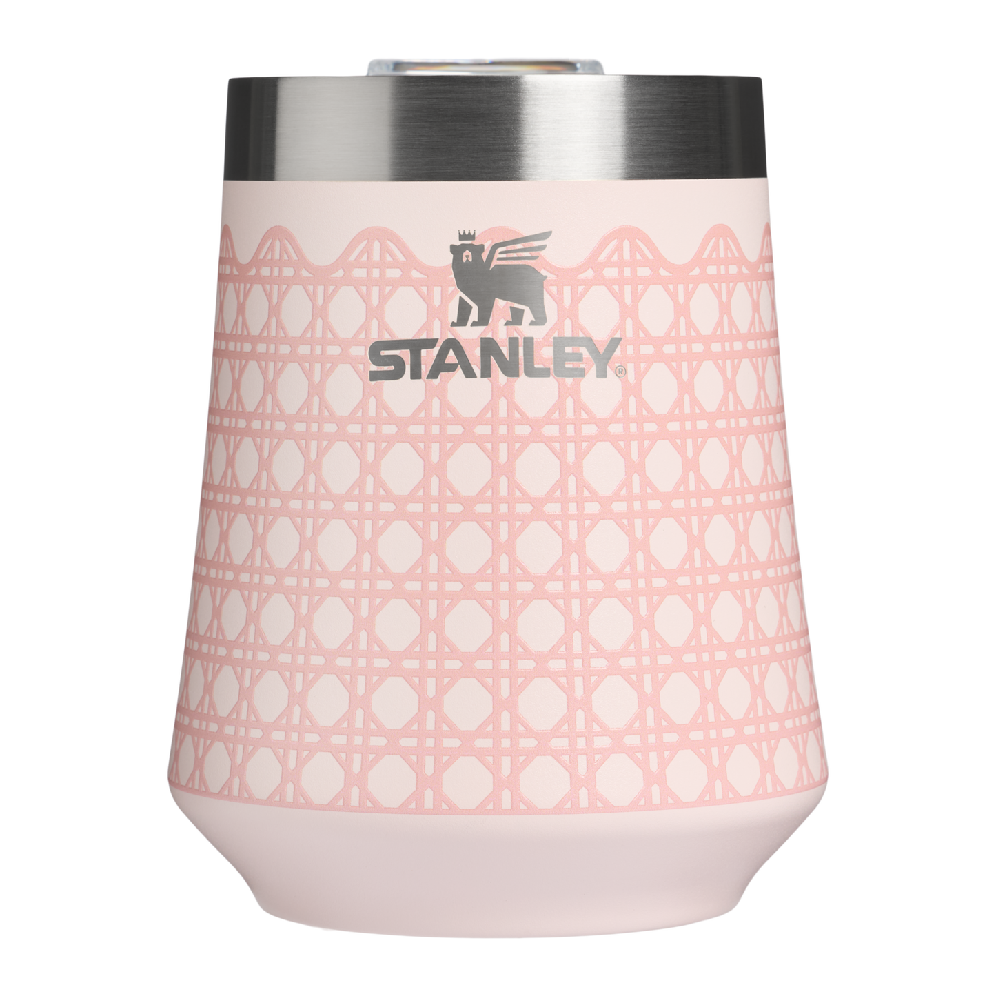 Elegant Stemless The Reserve Wine Tumbler D352C - Premium Insulated Egg-Shaped Wine Glass for Outdoors - Rose Quartz Rattan