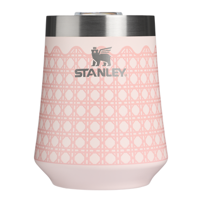 Elegant Stemless The Reserve Wine Tumbler D352C - Premium Insulated Egg-Shaped Wine Glass for Outdoors - Rose Quartz Rattan